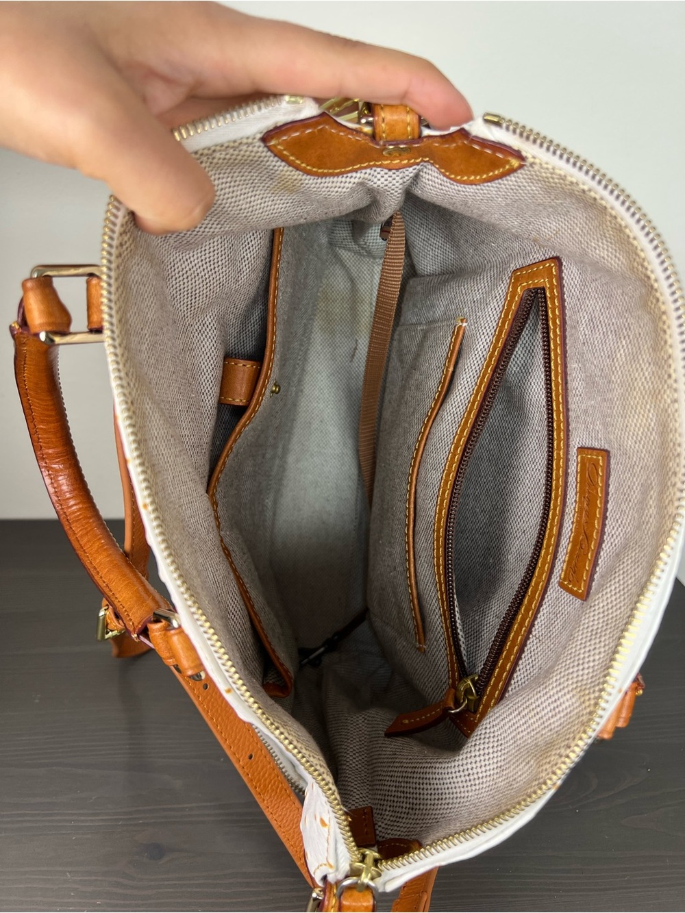 Dooney & Bourke White Ostrich Embossed Leather Satchel Tote Bag - Picture 13 of 16